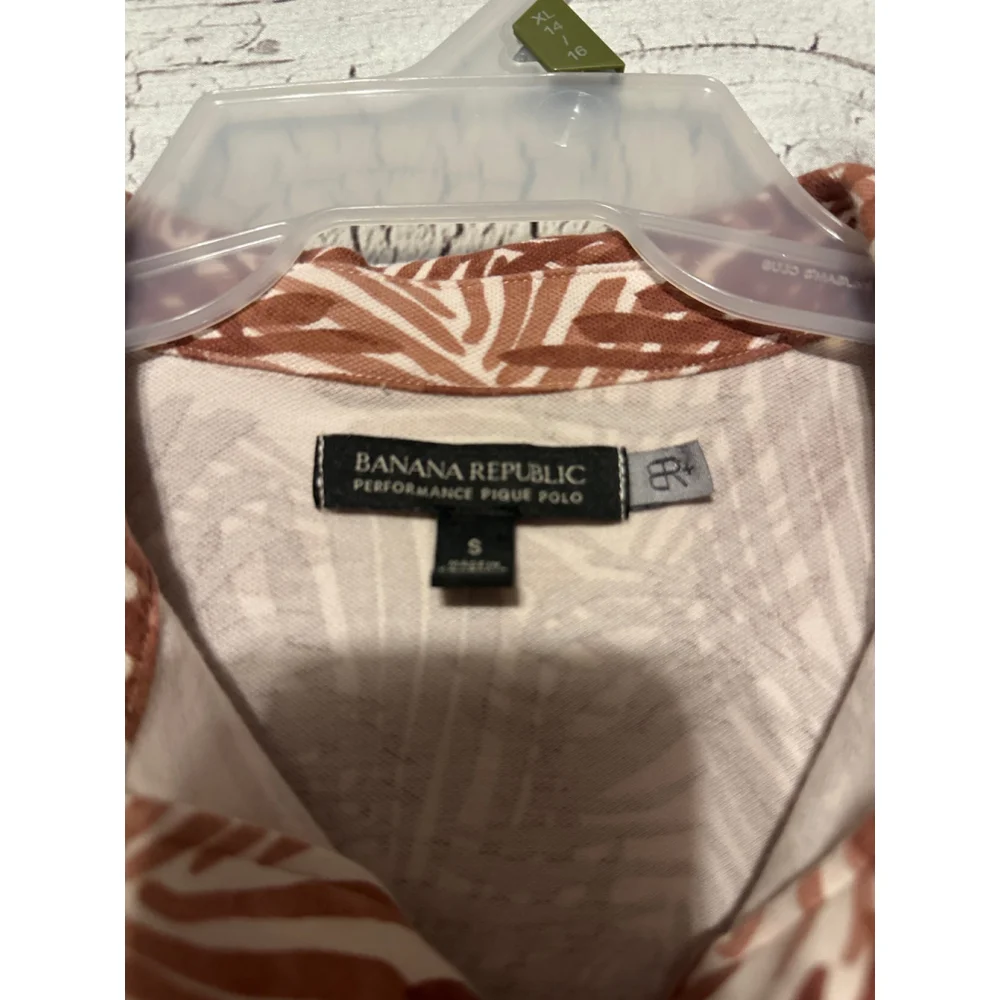 Men’s Banana Republic Brown Palm Leaf Print Performance Polo Shirt Size Small